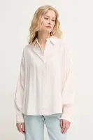 Košile s příměsí lnu Mos Mosh dámská, růžová barva, relaxed, s klasickým límcem, 151160