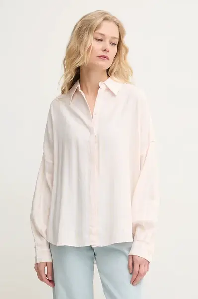 Košile s příměsí lnu Mos Mosh dámská, růžová barva, relaxed, s klasickým límcem, 151160