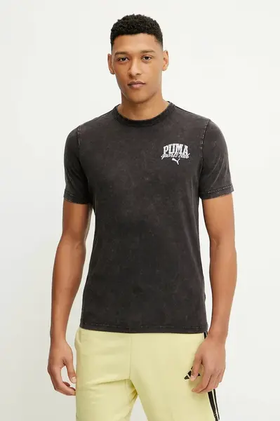 Bavlněné tričko Puma pánské, černá barva, s potiskem, 684640