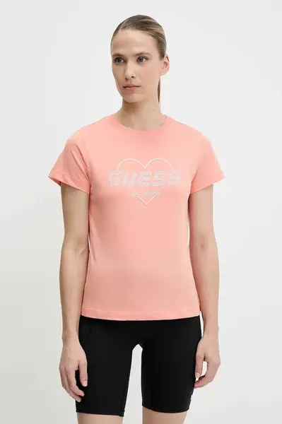 Bavlněné tričko Guess NARCISO dámské, oranžová barva, V5GI10 K9RM1