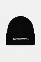 Čepice z vlněné směsi Karl Lagerfeld K/ESSENTIAL černá barva, z husté pleteniny, A3M33159