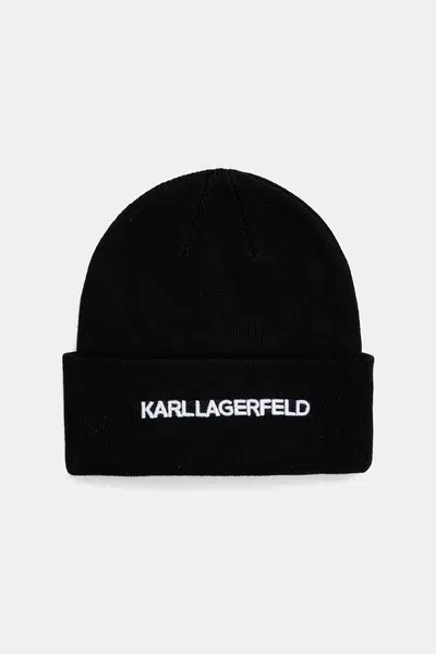 Čepice z vlněné směsi Karl Lagerfeld K/ESSENTIAL černá barva, z husté pleteniny, A3M33159