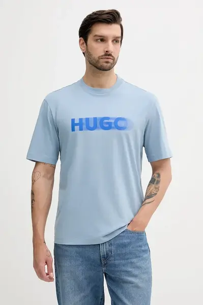 Bavlněné tričko Hugo Blue pánské, modrá barva, s potiskem, 50543493