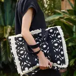 Marisse Large Black Fringed Bag