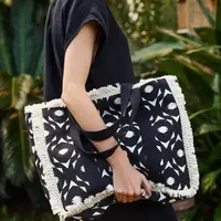 Marisse Large Black Fringed Bag