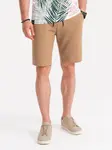 Ombre Men's knitted shorts with decorative elastic waistband - light brown