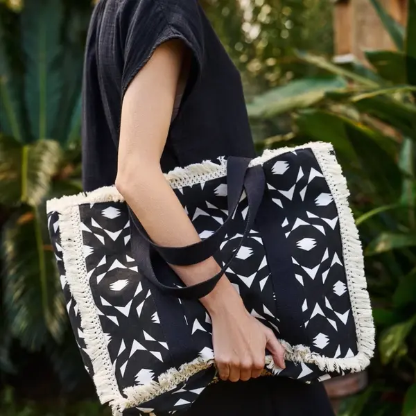 Marisse Large Black Fringed Bag