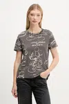Bavlnené tričko Desigual MICKEY SKETCH dámske, šedá farba, 25WWTK03