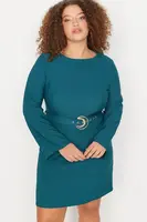 Trendyol Curve Emerald Green Woven Dress With A Belt