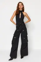 Trendyol X Sagaza Studio Antracit Cargo vreckové džínsy