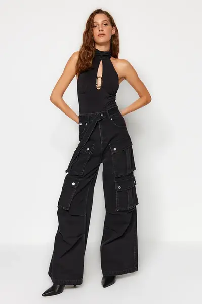 Trendyol X Sagaza Studio Antracit Cargo vreckové džínsy