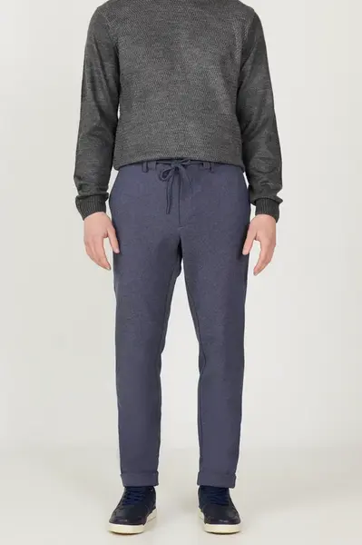 AC&Co / Altınyıldız Classics Men's Navy Blue Slim Fit Slim Fit Waist Tie Flexible Trousers