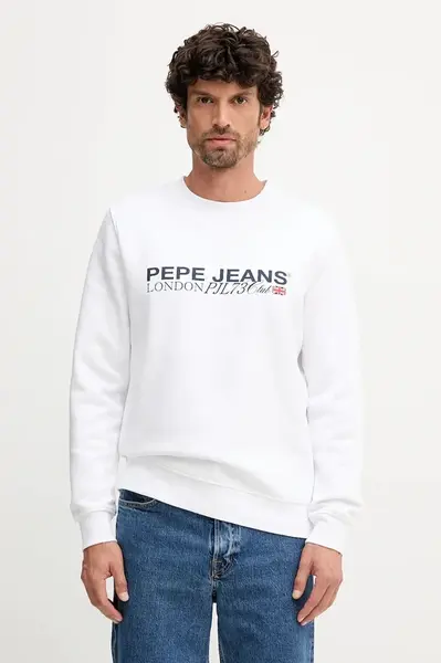 Mikina Pepe Jeans pánská, bílá barva, s potiskem, PM5800029