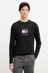 Bavlněné tričko s dlouhým rukávem Tommy Hilfiger černá barva, s potiskem, MW0MW41497