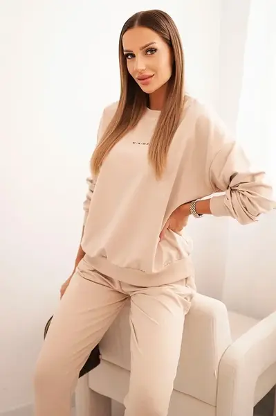 Polski Dámský bavlněný komplet s potiskem Minimal béžový