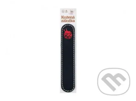 Obšitá záložka Lienka (obrázok červený, farba kože tmavomodrý semiš)