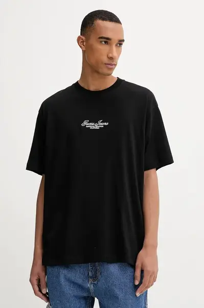 Bavlněné tričko Guess Jeans pánské, černá barva, s aplikací, M5YI61 K8FQ4