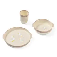 Babyono Jídelní sada pro batolata, 3D miska, talířek, hrníček - béžová