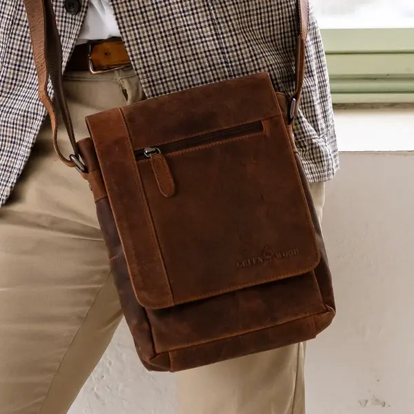 Pánska kožená taška cez rameno Greenwood Steeen - hnedá