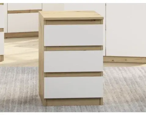 Skříňka/vysoký noční stolek Carlos 40 cm, dub artisan/bílá, 3 zásuvky