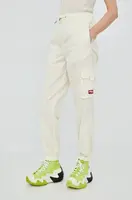 Tepláky Fila dámské, béžová barva, jogger, high waist