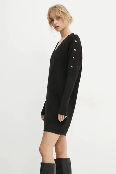 Šaty z vlněné směsi Morgan RMHIVER černá barva, mini, oversize, RMHIVER