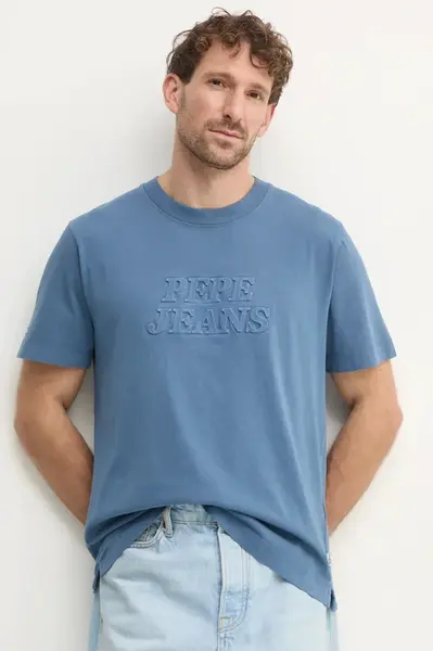 Bavlněné tričko Pepe Jeans DARIUS TEE modrá barva, s aplikací, PM509723