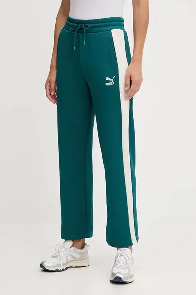 Tepláky Puma Iconic T7 Straight Leg Track Pants zelená barva, vzorované, 627996