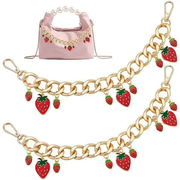 2Pcs Alloy Enamel Strawberry Charm Aluminum Bag Decorative Chains