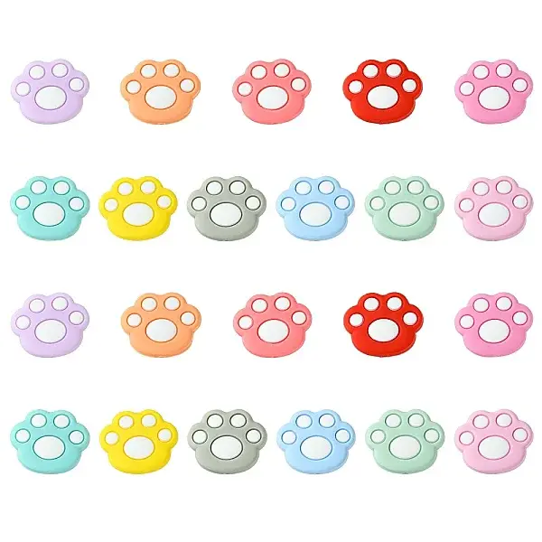 22Pcs 11 Colors Cat Paw Print Food Grade Eco-Friendly Silicone Focal Beads