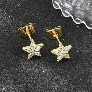 Brass Micro Pave Clear Cubic Zirconia Stud Earrings