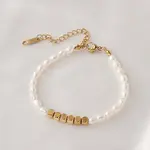 Fashionable Natural Freshwater Pearl & Cube Stainless Steel Beaded Bracelets for Women