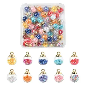 50Pcs 10 Colors Glass Round Pendants