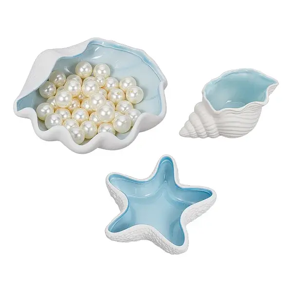 3Pcs 3 Styles Ocean-themed Ceramic Jewelry Plate