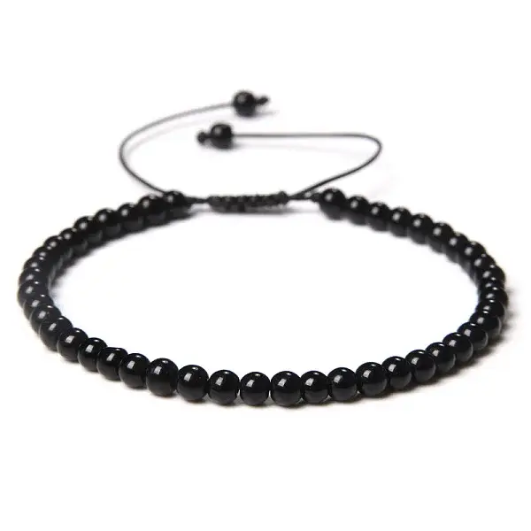 Adjustable Women's Black Agate Beaded Bracelet