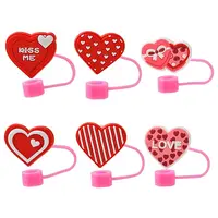 12Pcs 6 Styles Valentine's Day Theme PVC & Silicone Dustproof Straw Cap