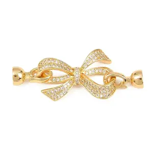 Brass Micro Pave Clear Cubic Zirconia Fold Over Clasps