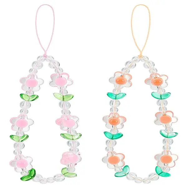 2Pcs 2 Colors Acrylic Flower Mobile Straps