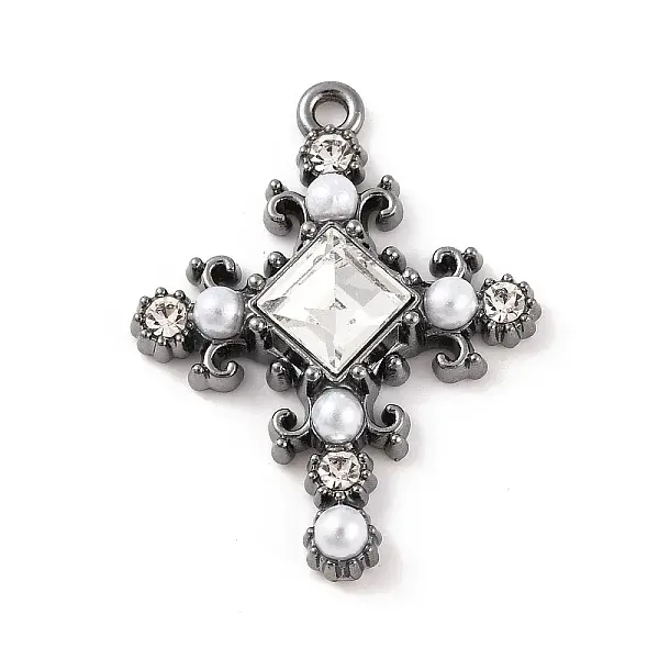 Cross Theme Brass Micro Pave Clear Cubic Zirconia Pendants