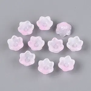 Transparent Two Tone Spray Painted Glass Bead Caps