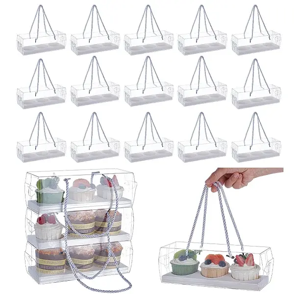 Folding Rectangle PET Plastic Portable Cupcake Gift Storage Box