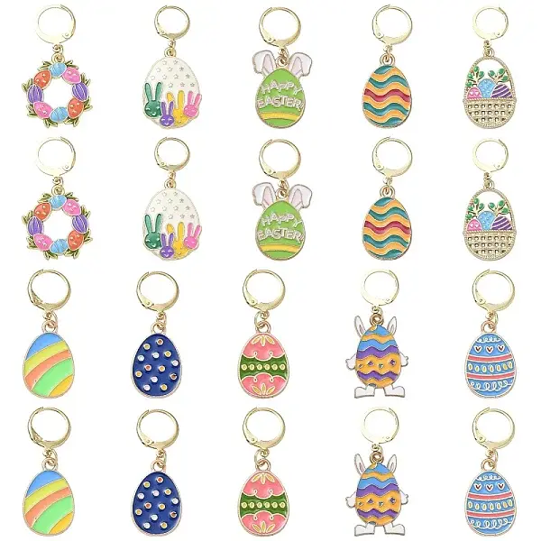 20Pcs 10 Styles Easter Alloy Enamel Pendant Decorations
