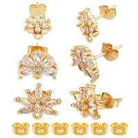 3Pairs 3 Styles Brass Cubic Zirconia Stud Earring Findings