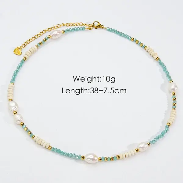 Handmade Natural Pearl & Howlite & Glass Beaded Necklace