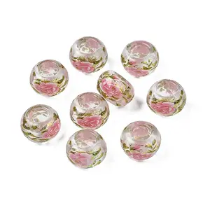 Flower Printed Transparent Acrylic Rondelle Beads