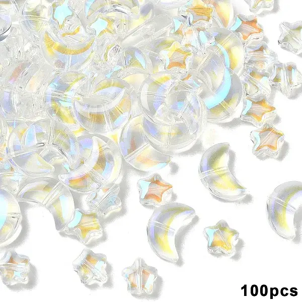 100Pcs 2 Styles Transparent Spray Painted Glass Beads