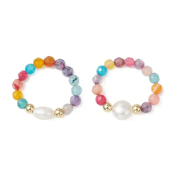 Adjustable Natural Cultured Freshwater Pearl & Natural Agate Finger Rings
