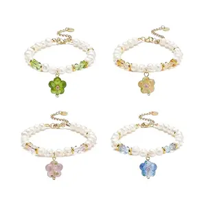 4Pcs 4 Color Lampwork Flower Charm Bracelets Set