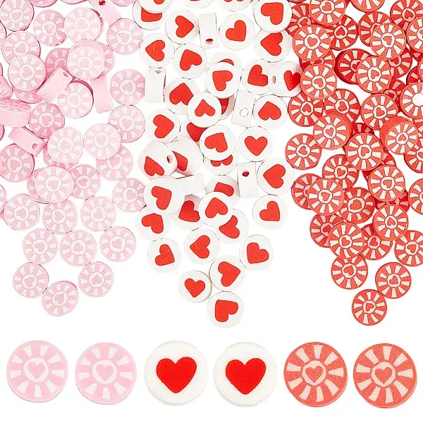 180Pcs 3 Styles Valentine's Day Theme Handmade Polymer Clay Beads