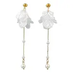 Acrylic Pearl Petal & Shell Pearl Bead Stud Dangle Earrings